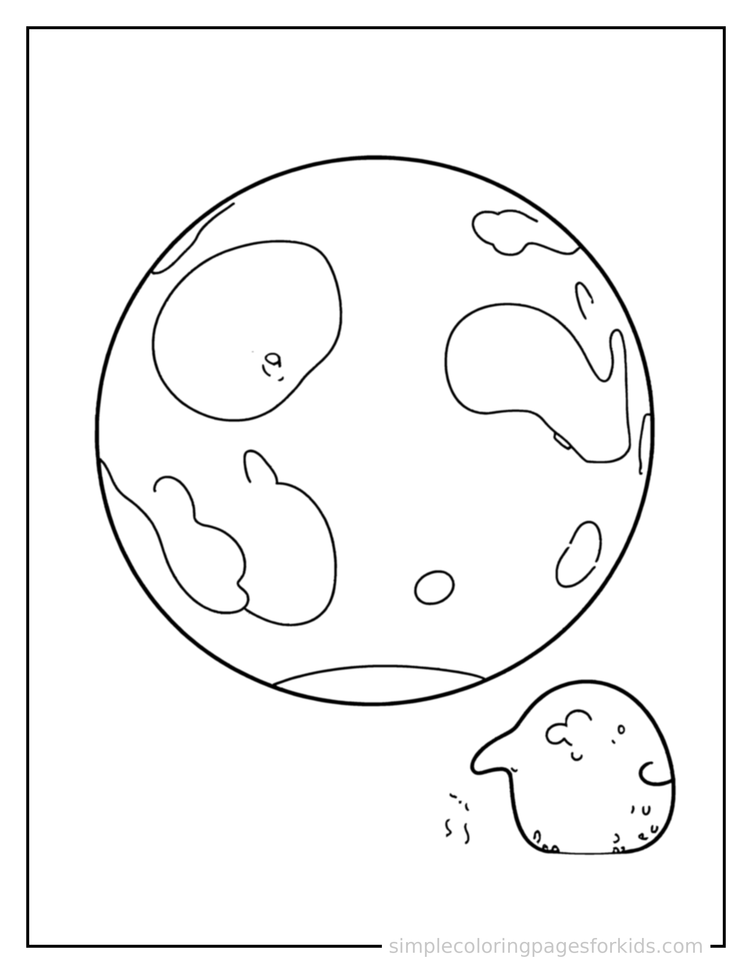Free printable moon showing its phases coloring page featuring a cute moon showing its phases, shown with a smaller mini version of itself beside it.