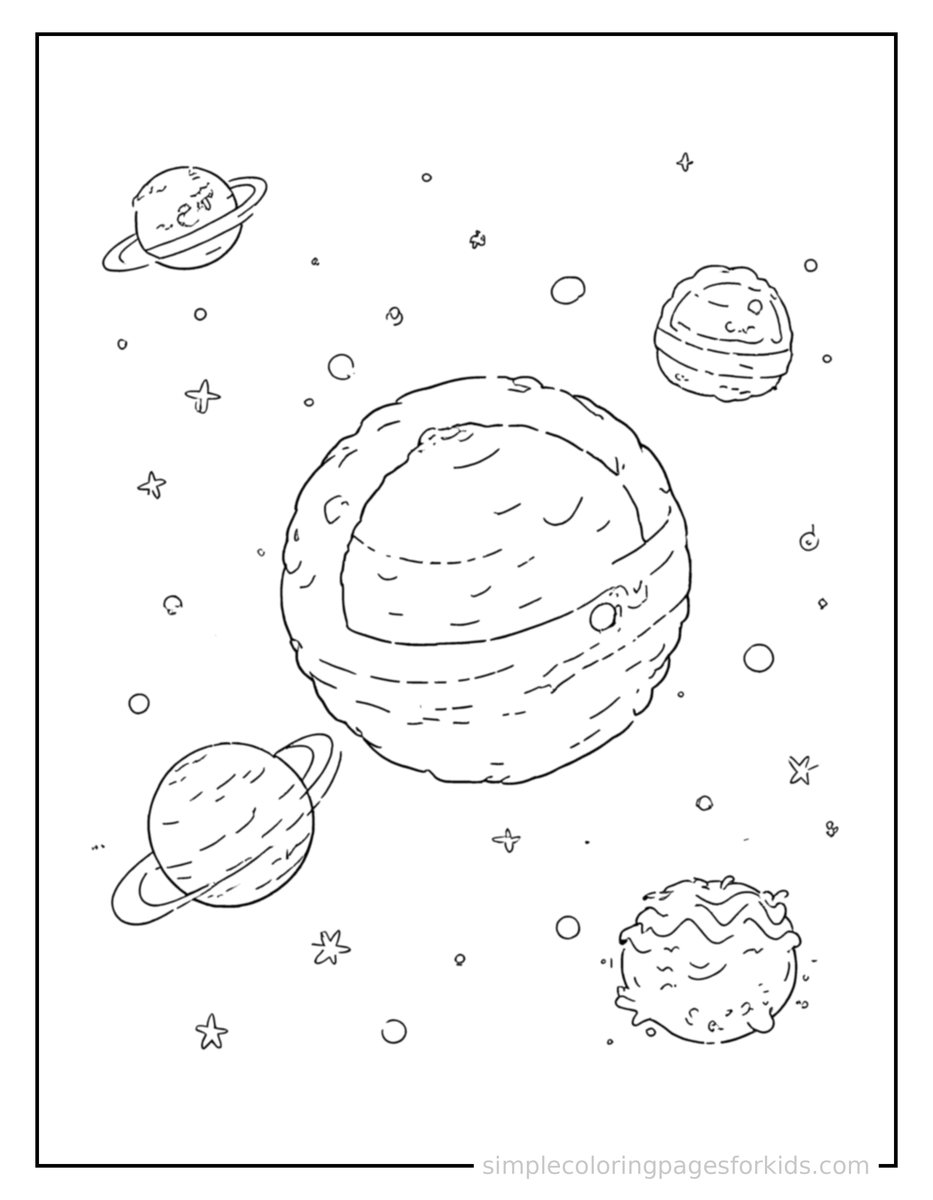 Sparkling Solar System With Planets Coloring Page