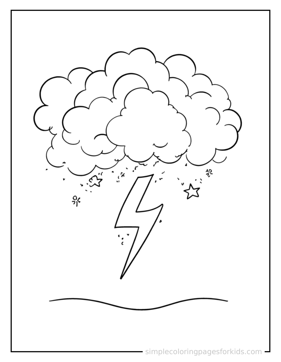 Sparkling Thunderstorm With Clouds Coloring Page