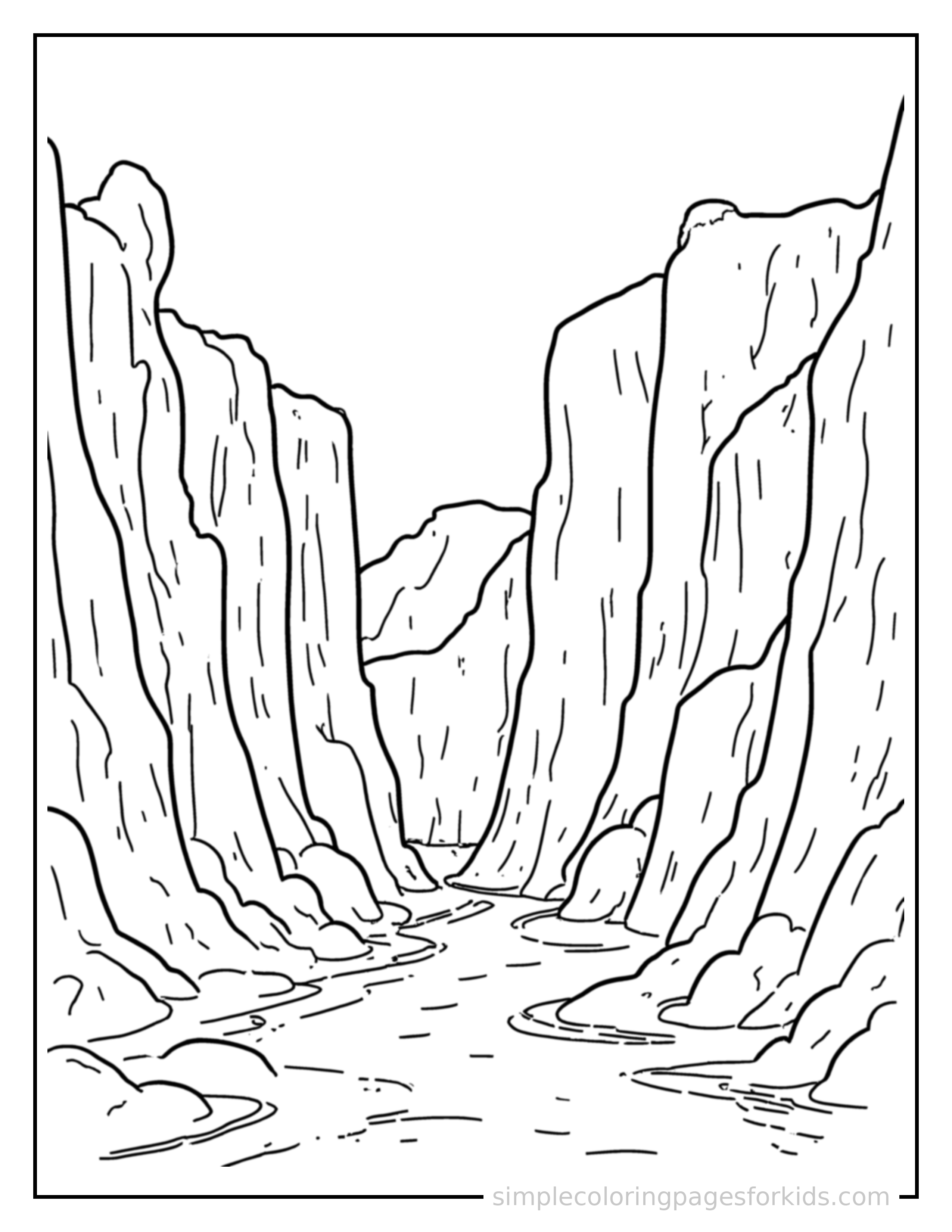Free printable deep canyon coloring page featuring a cute deep canyon, shown as a simple central illustration with a cute smiling face.