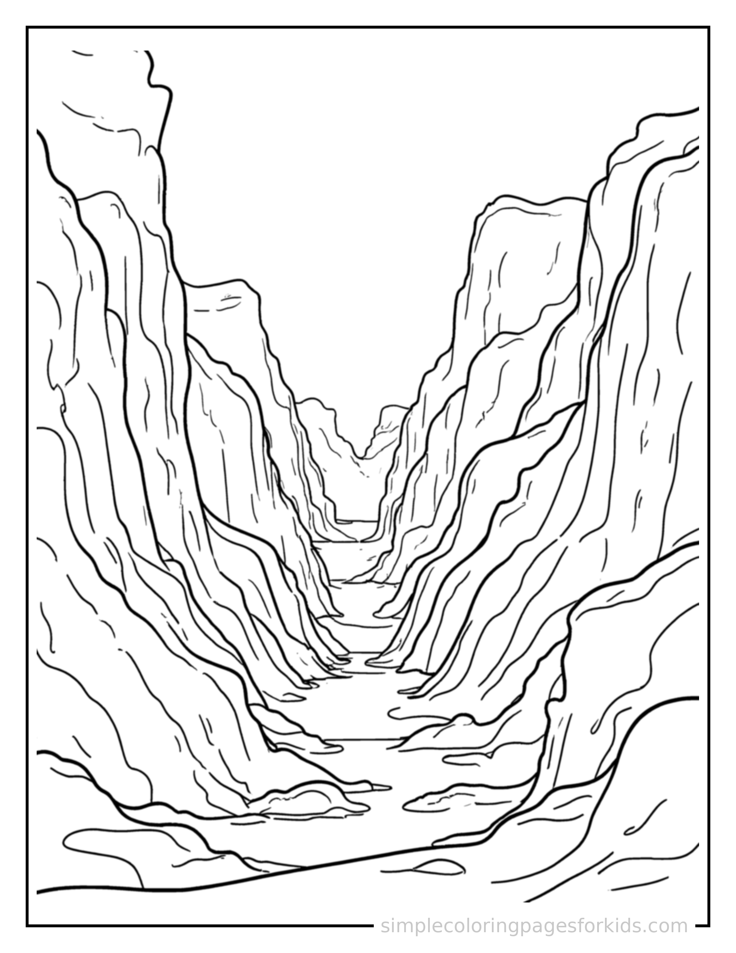 Free printable deep canyon coloring page featuring a cute deep canyon, shown with a smaller mini version of itself beside it.