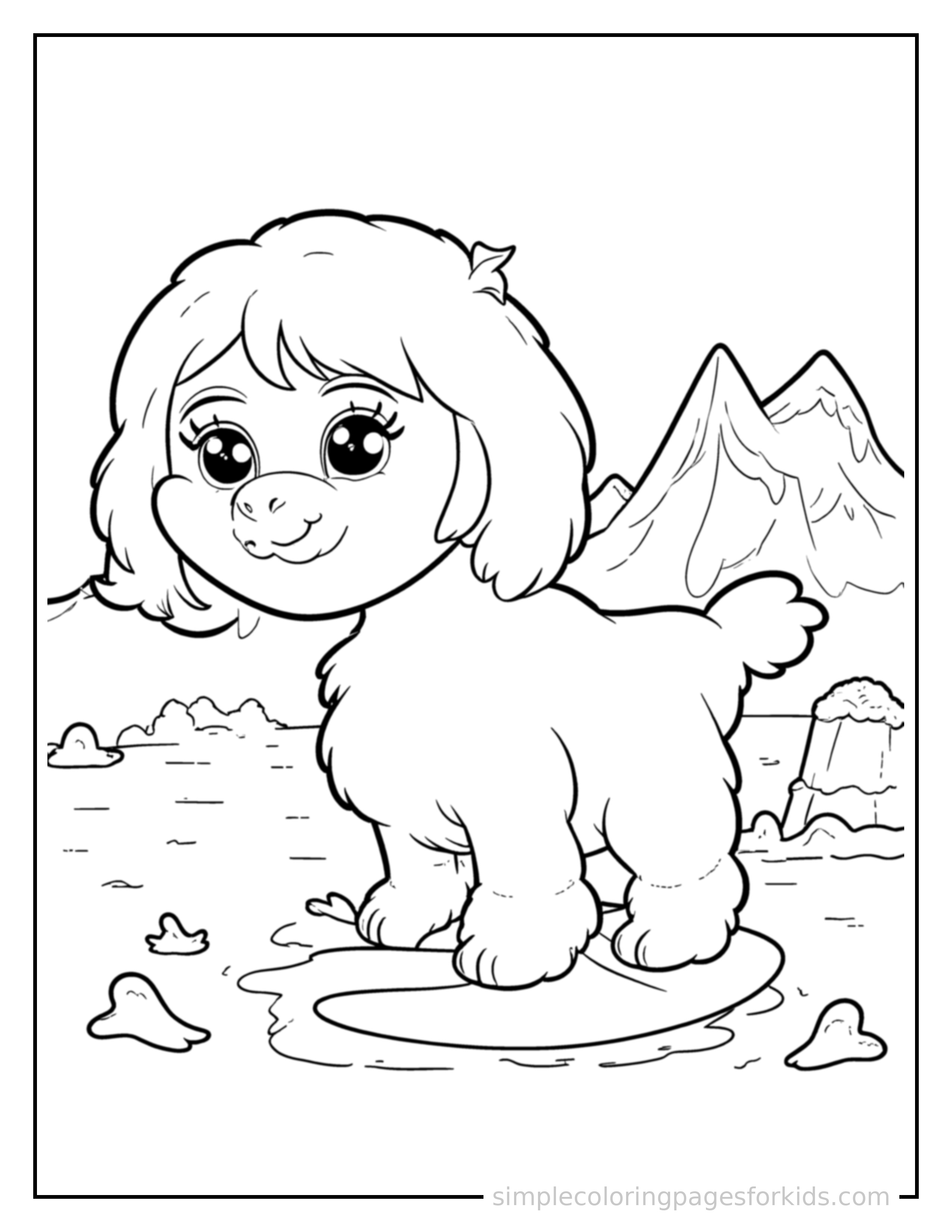 Free printable icy glacier coloring page featuring a cute icy glacier, shown with a smaller mini version of itself beside it.