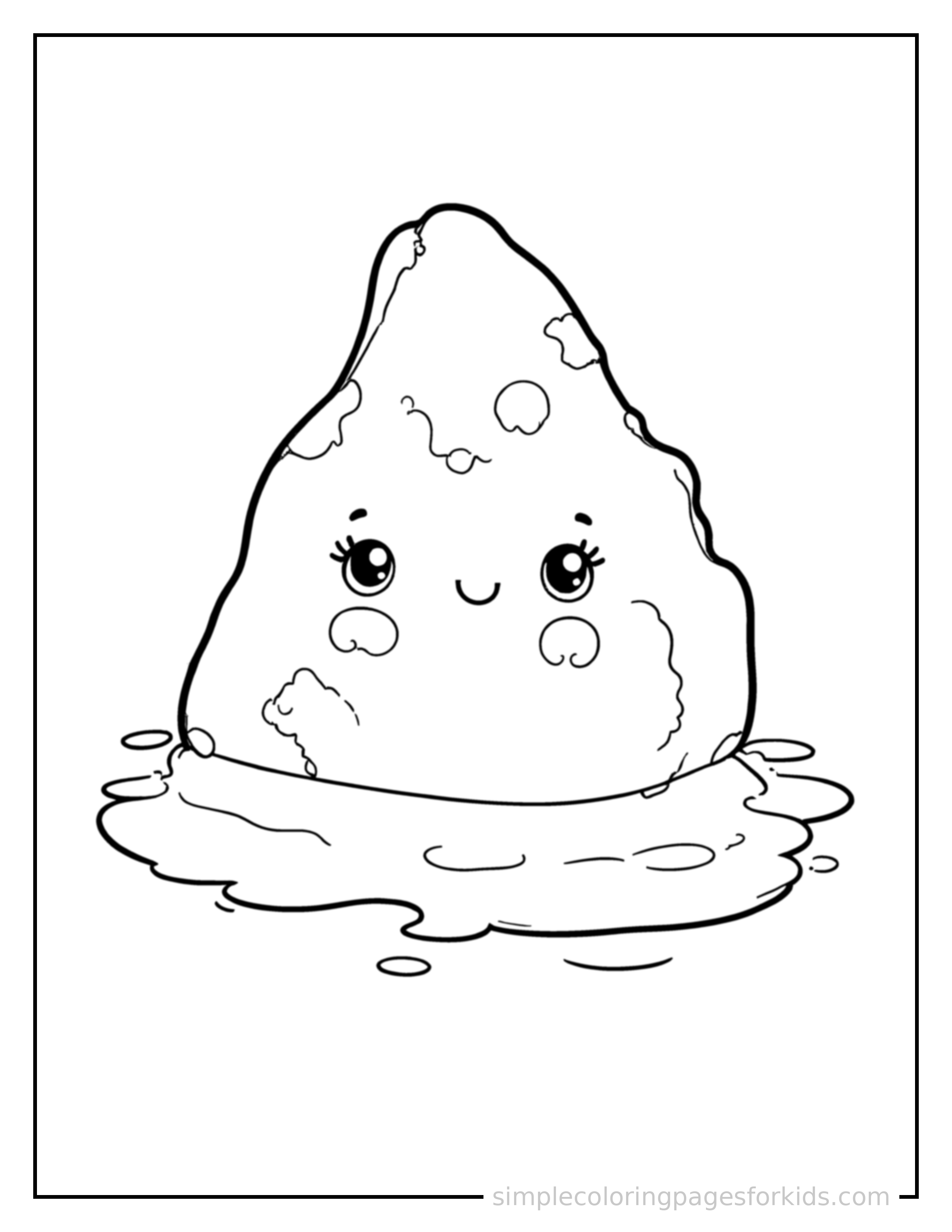 Free printable floating iceberg coloring page featuring a cute floating iceberg, shown as a simple central illustration with a cute smiling face.