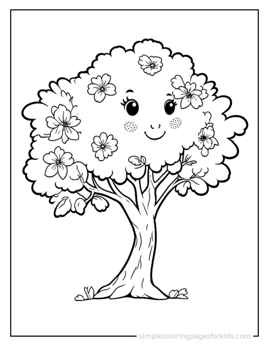 Blooming Cherry Blossom Tree Coloring Pages