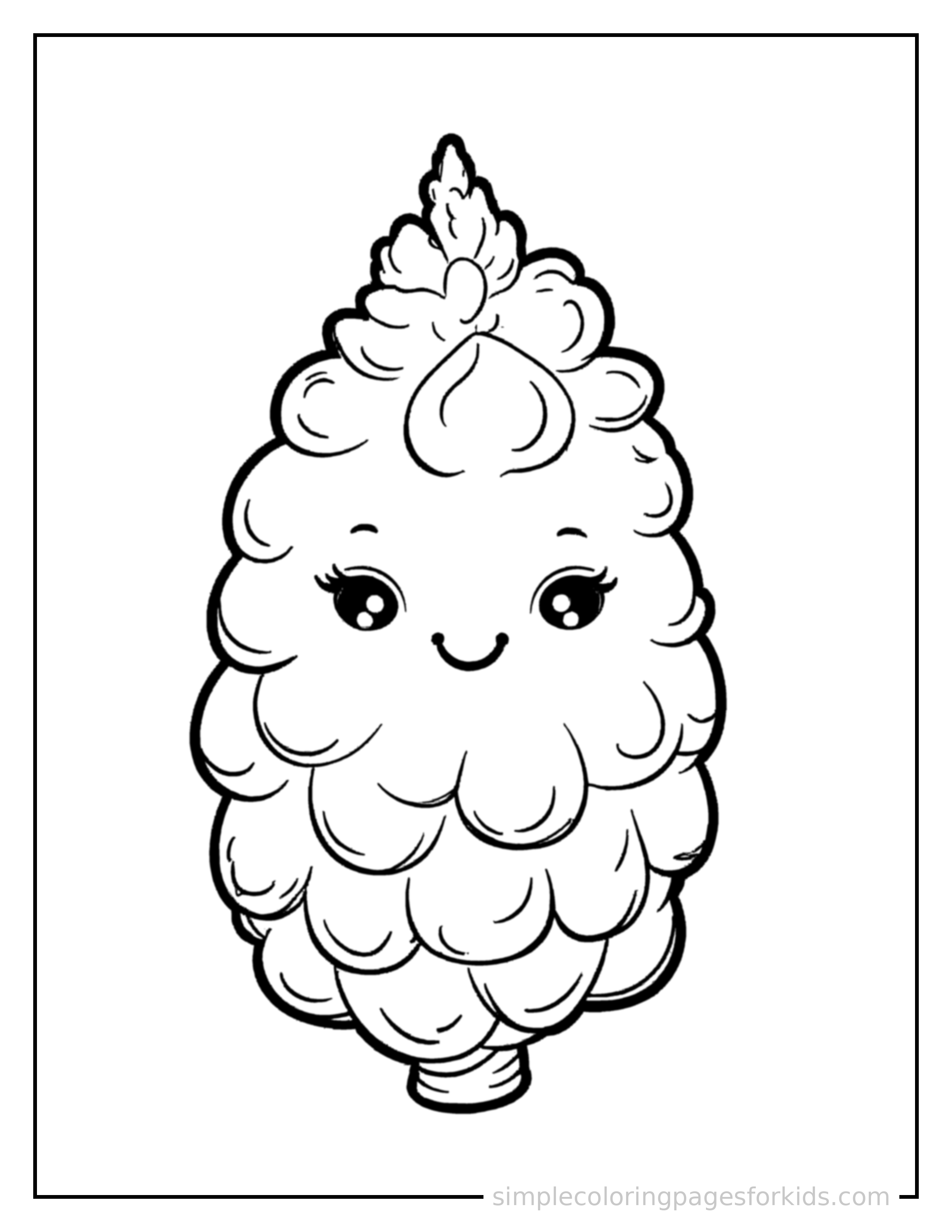 Free printable pinecone coloring page featuring a cute pinecone, shown as a simple central illustration with a cute smiling face.