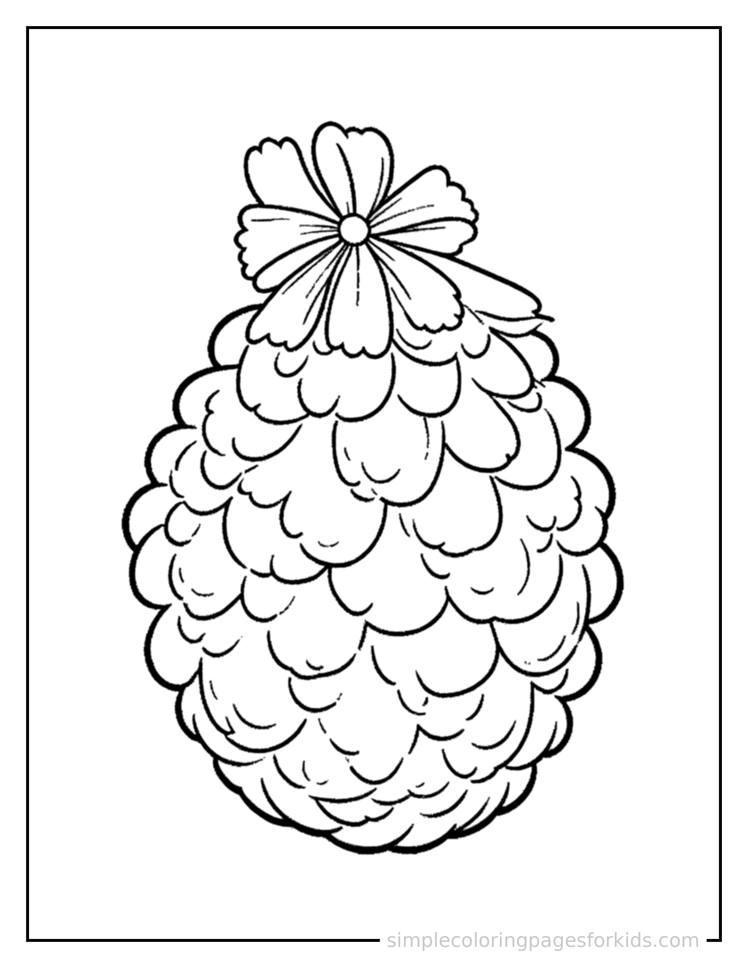 Free printable pinecone coloring page featuring a cute pinecone, decorated with a simple bow or ribbon for a festive touch.