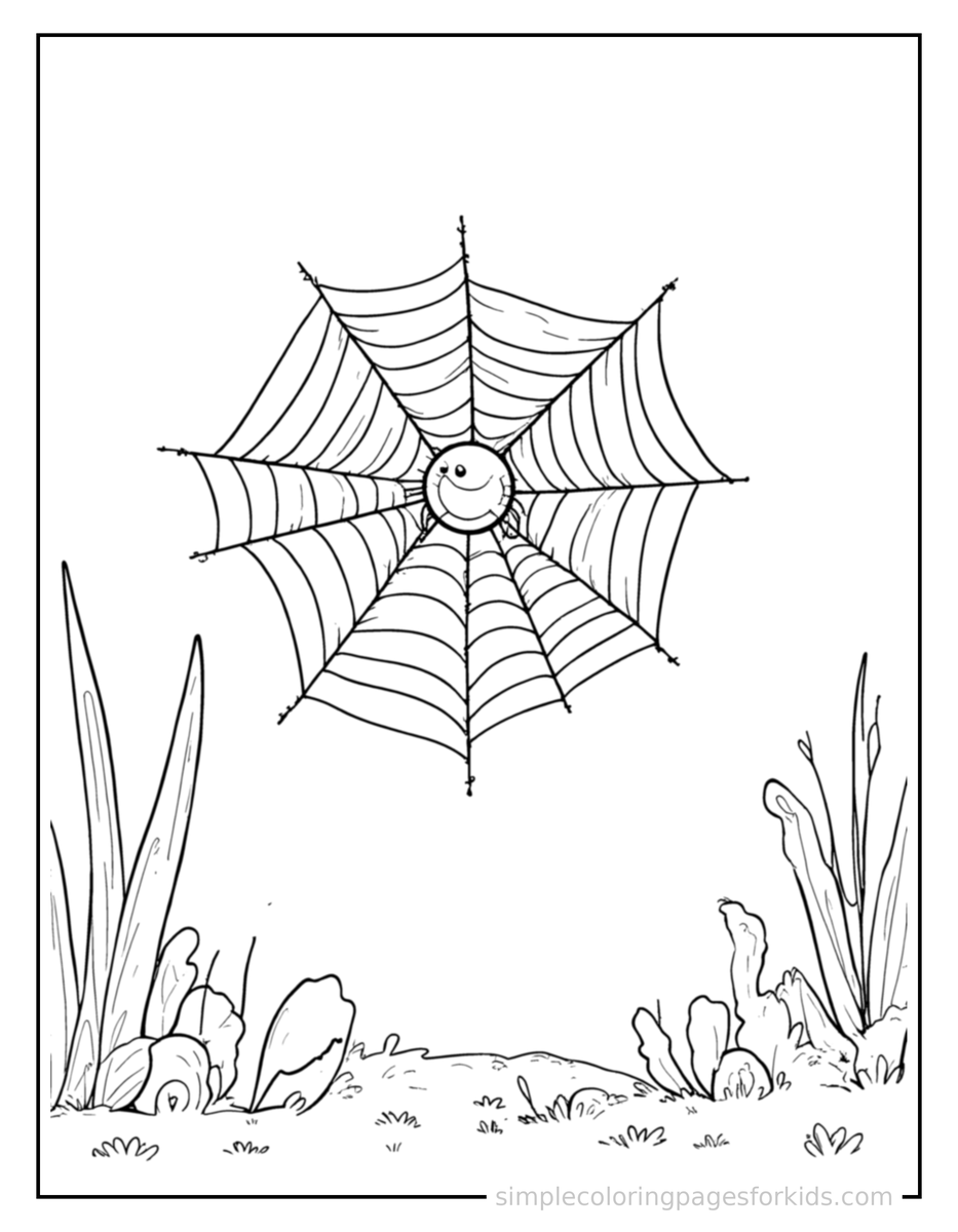 Coloring Scene 3 Spider Web With Dew Drops Coloring Page