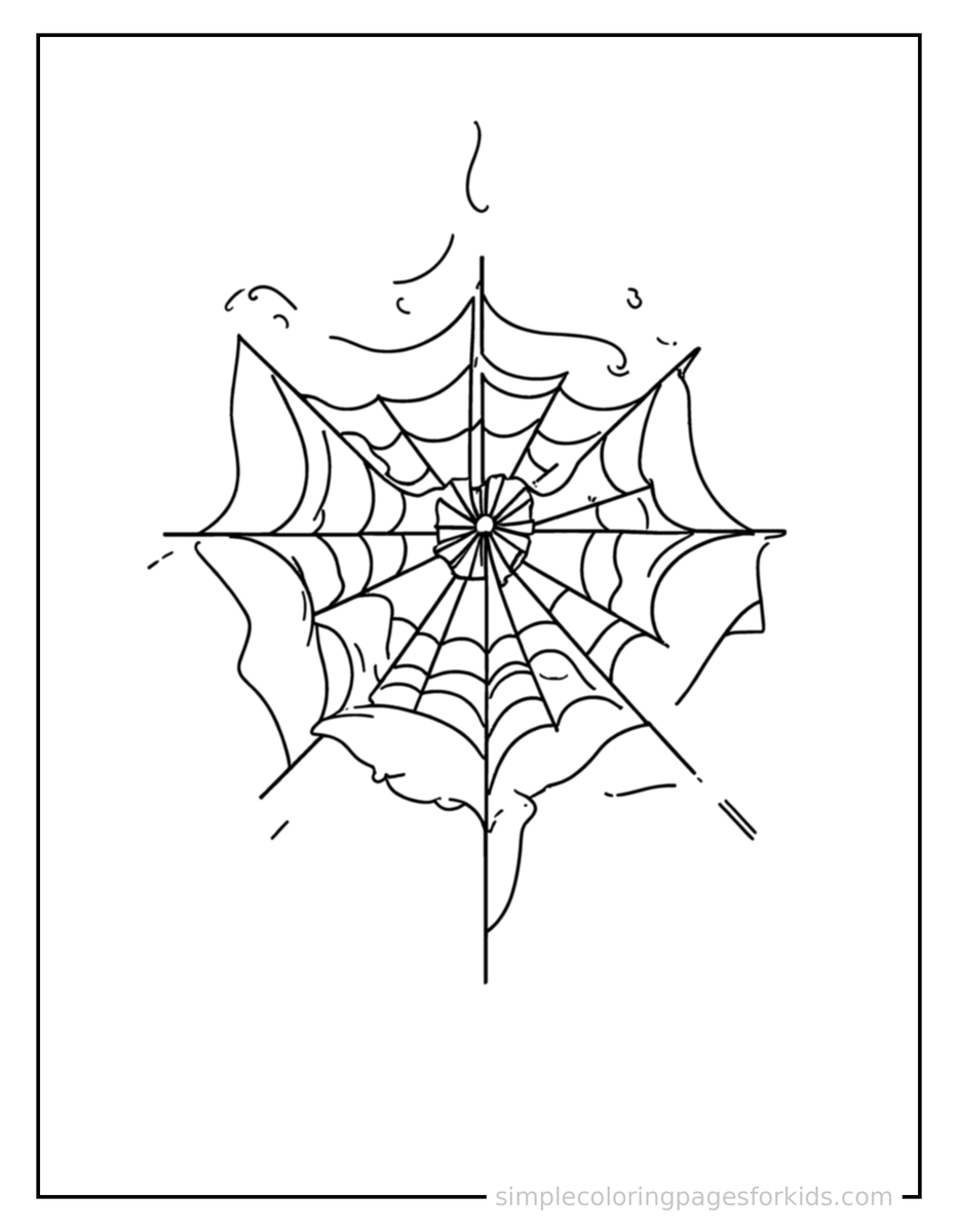 Coloring Scene 4 Spider Web With Dew Drops Coloring Page