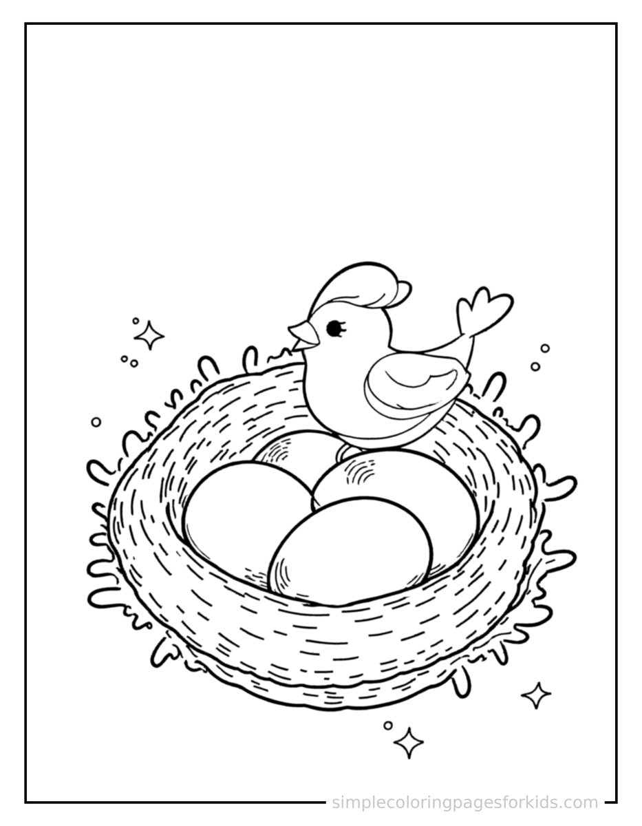 Sparkling Bird’S Nest With Eggs Coloring Page