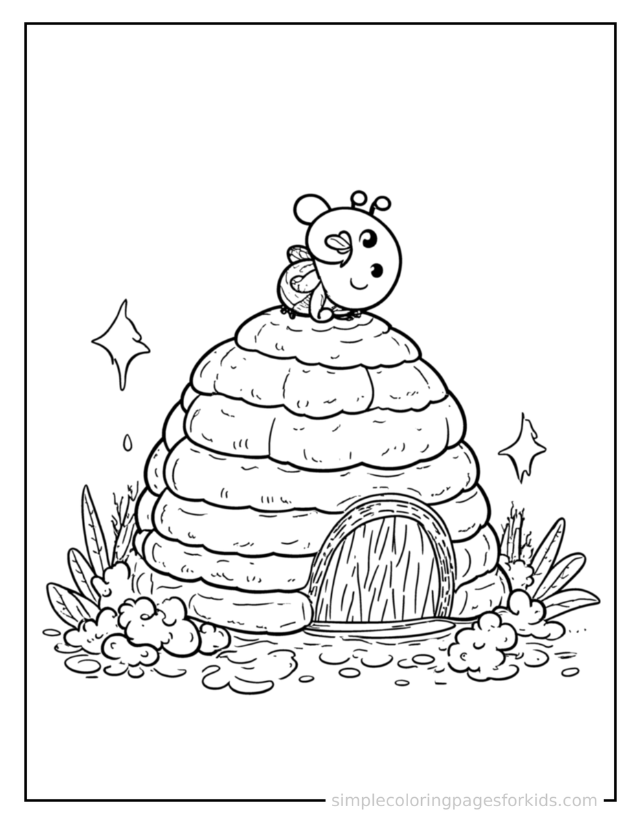 Sparkling Buzzing Beehive Coloring Page