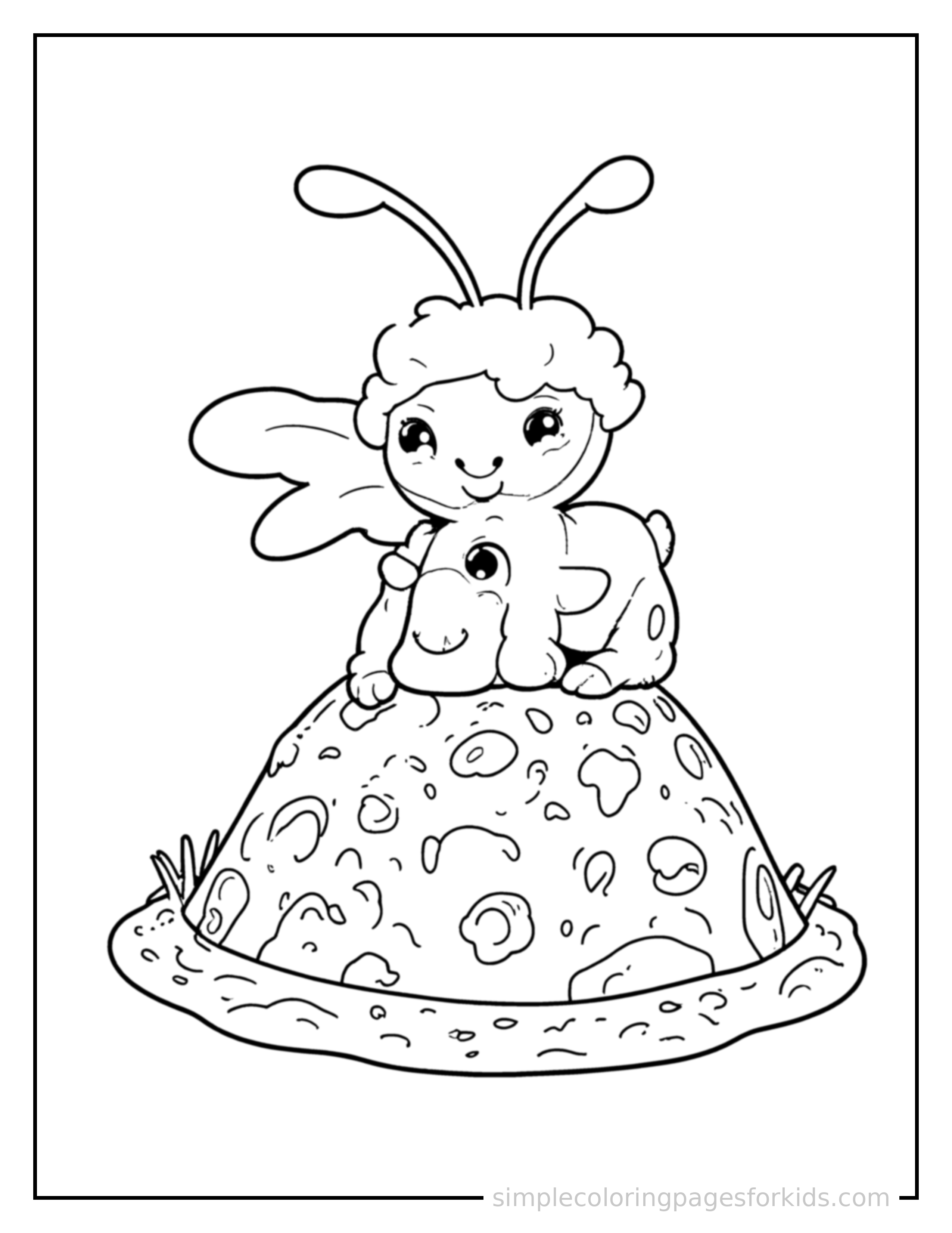 Free printable busy anthill coloring page featuring a cute busy anthill, shown as a simple central illustration with a cute smiling face.