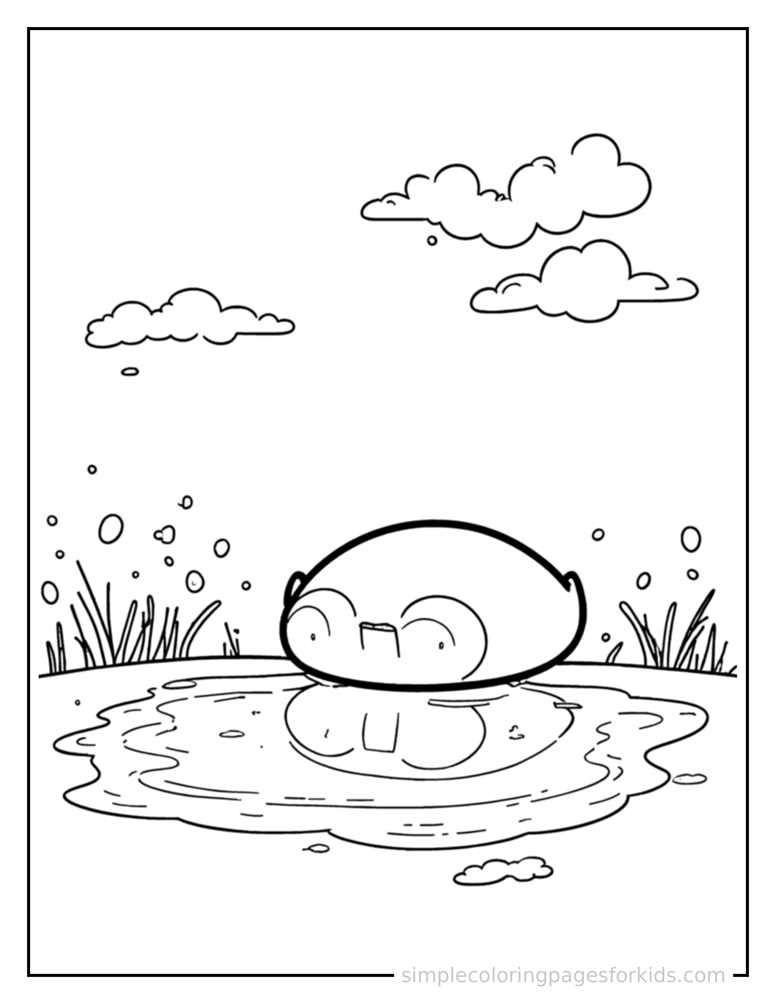Free printable puddle reflecting the sky coloring page featuring a cute puddle reflecting the sky, shown with a smaller mini version of itself beside it.
