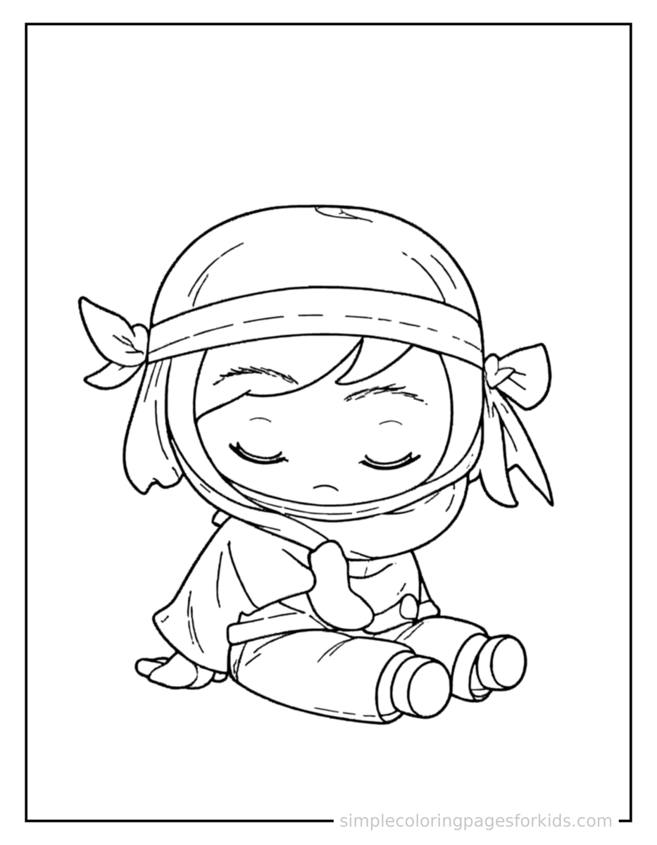 Sleepy Ninja Kid Coloring Page