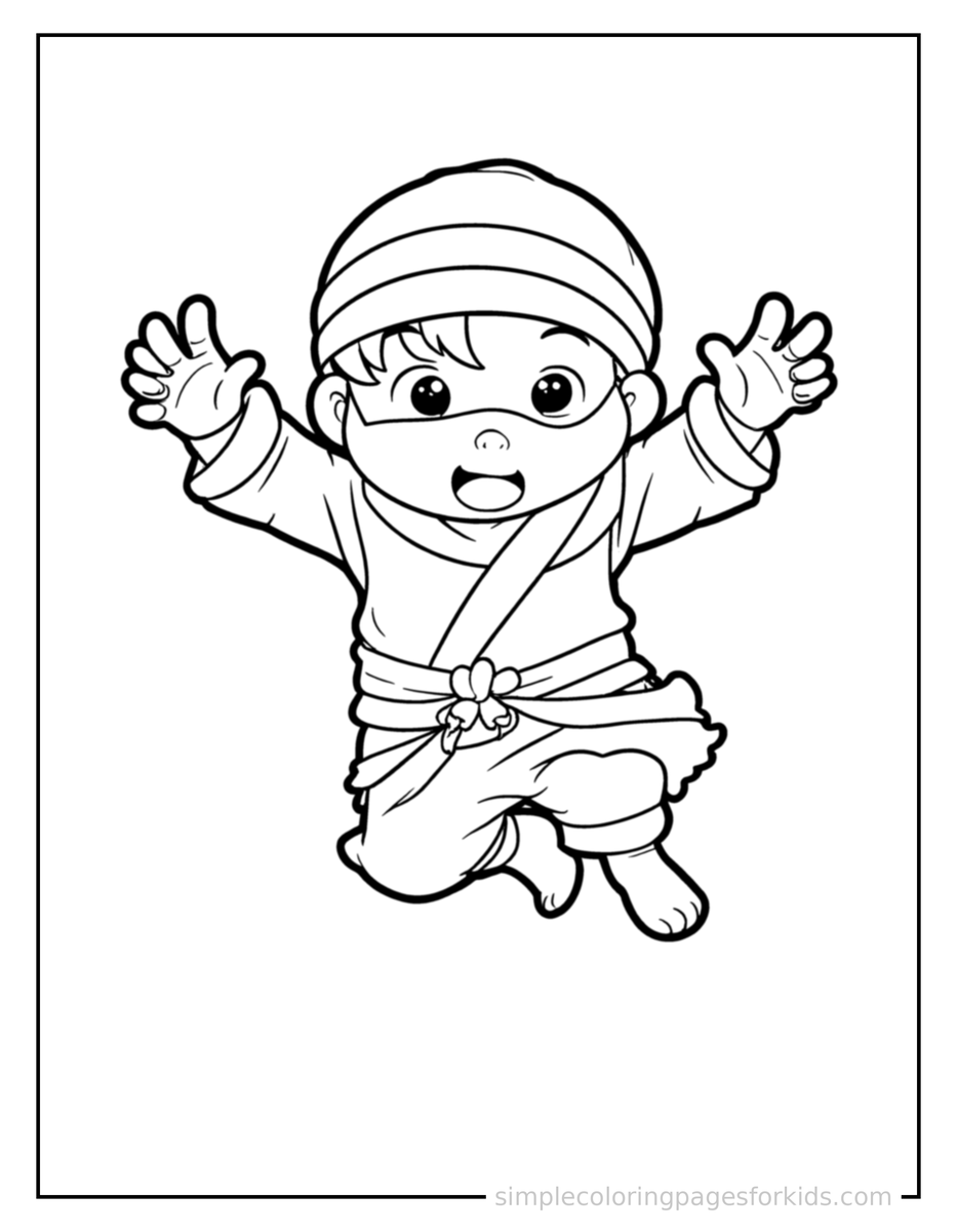 Jumping Ninja Kid Coloring Page