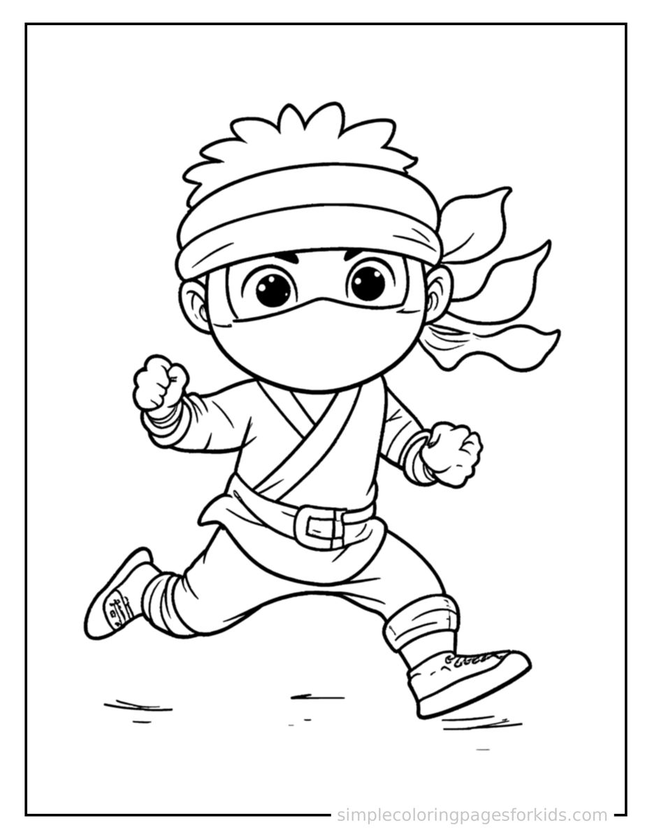 Running Ninja Kid Coloring Page