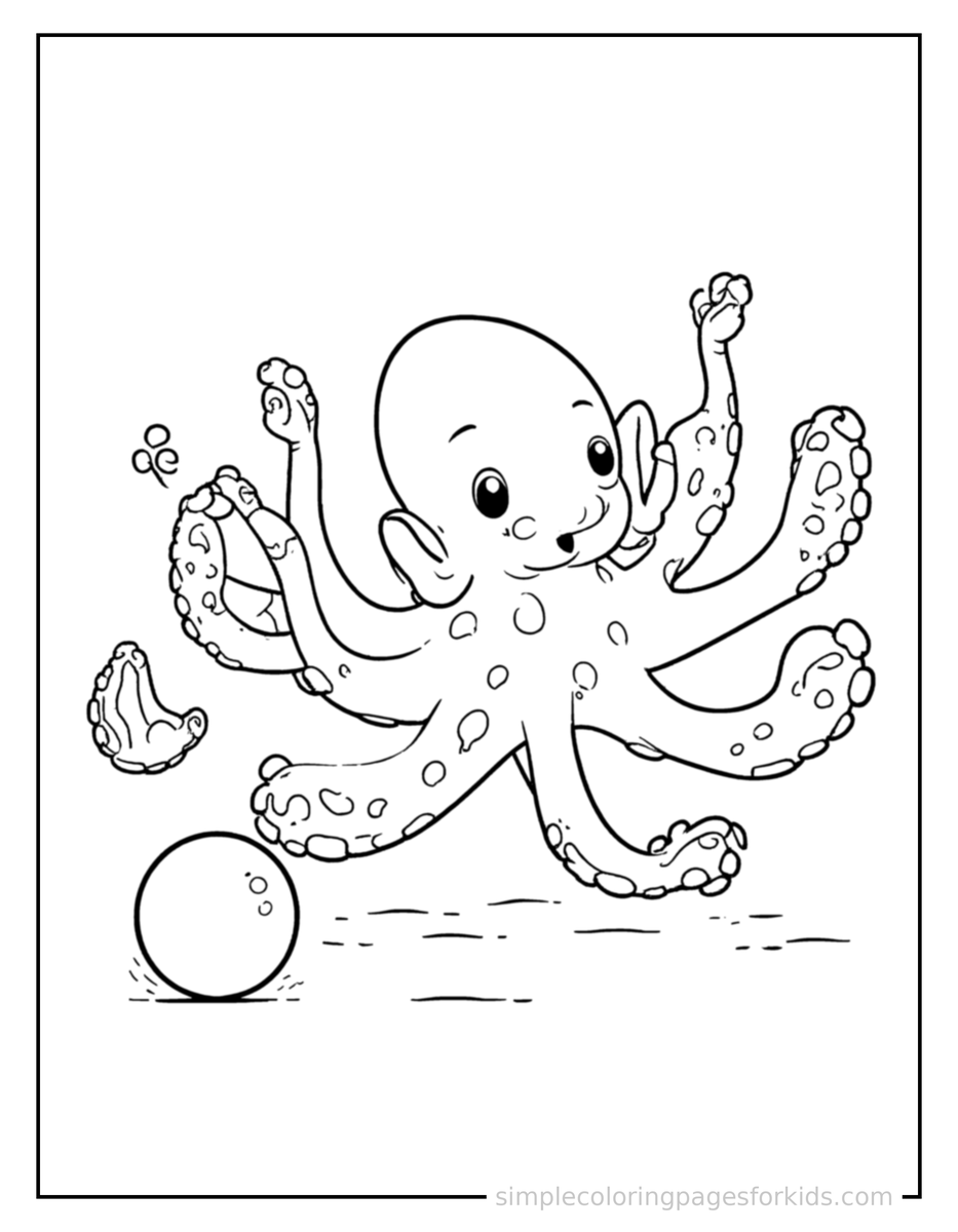 Playing with a Ball Octopus Coloring Page