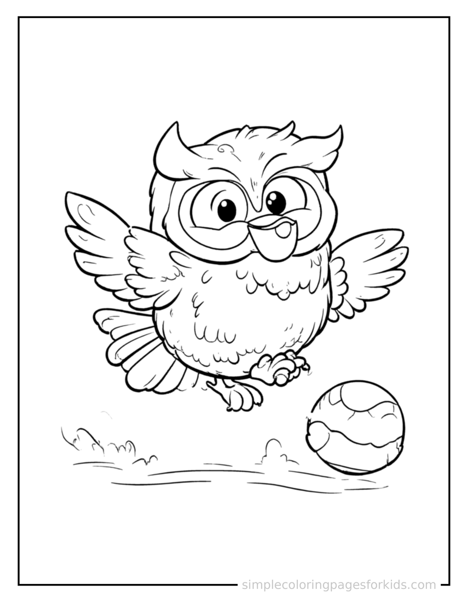 Playing with a Ball Owl Coloring Page