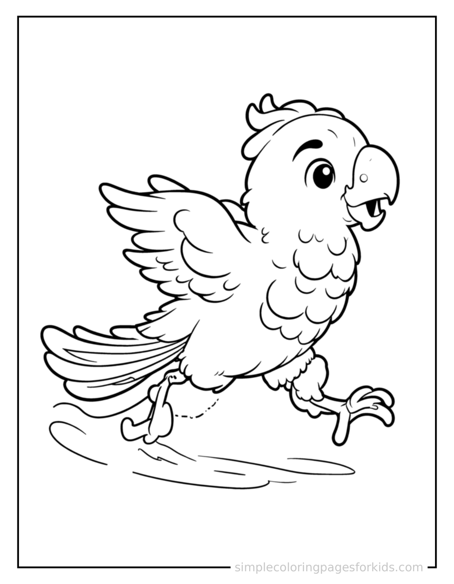 Running Parrot Coloring Page