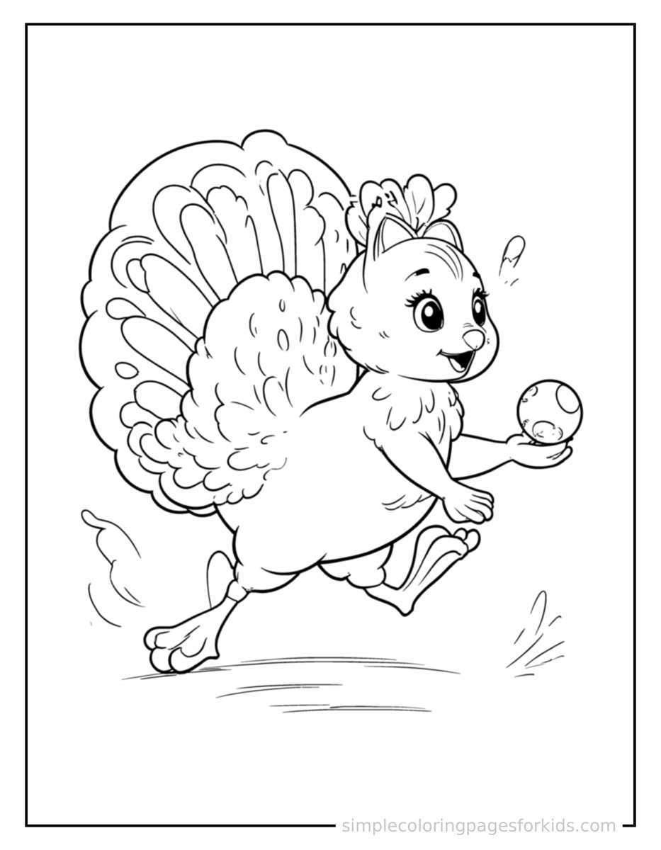 Playing with a Ball Peacock Coloring Page
