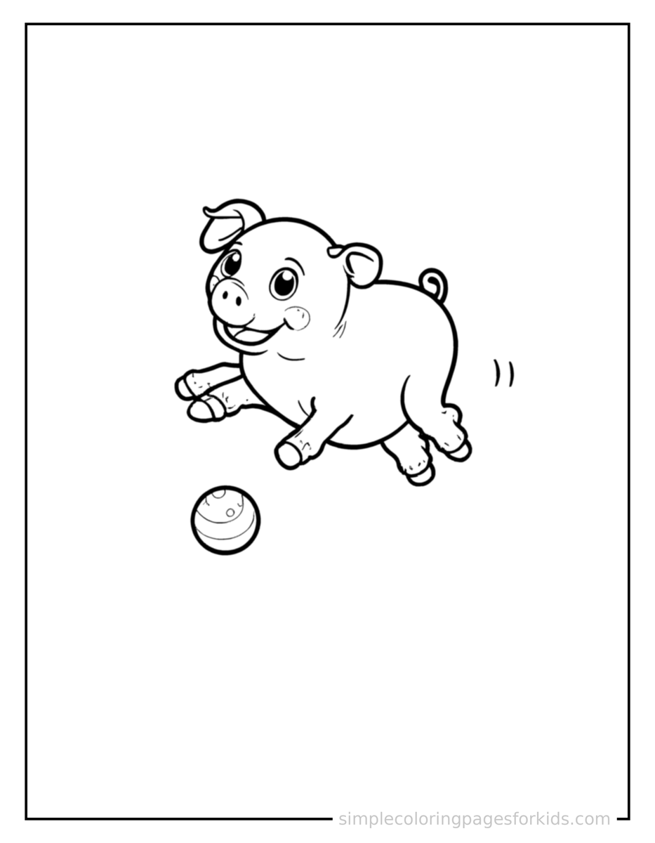 Playing with a Ball Pig Coloring Page