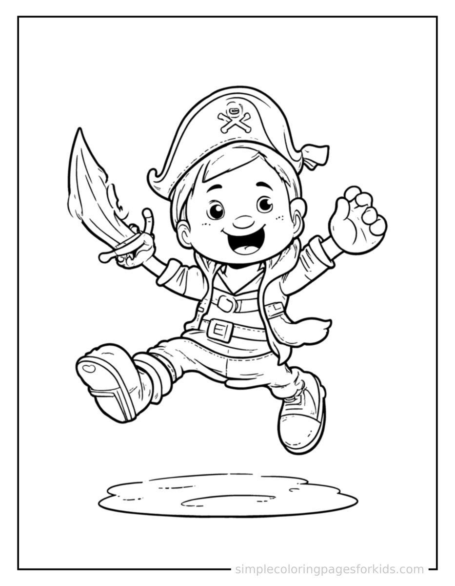 Jumping Pirate Captain Coloring Page