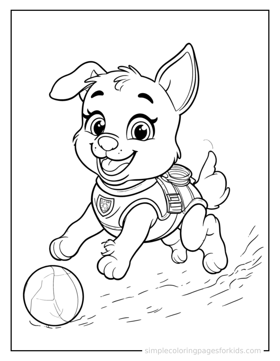Playing with a Ball Rescue Pup Coloring Page