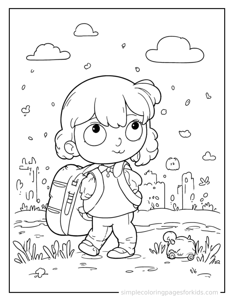 Coloring Scene 3 Back To School Scene In Autumn Coloring Page