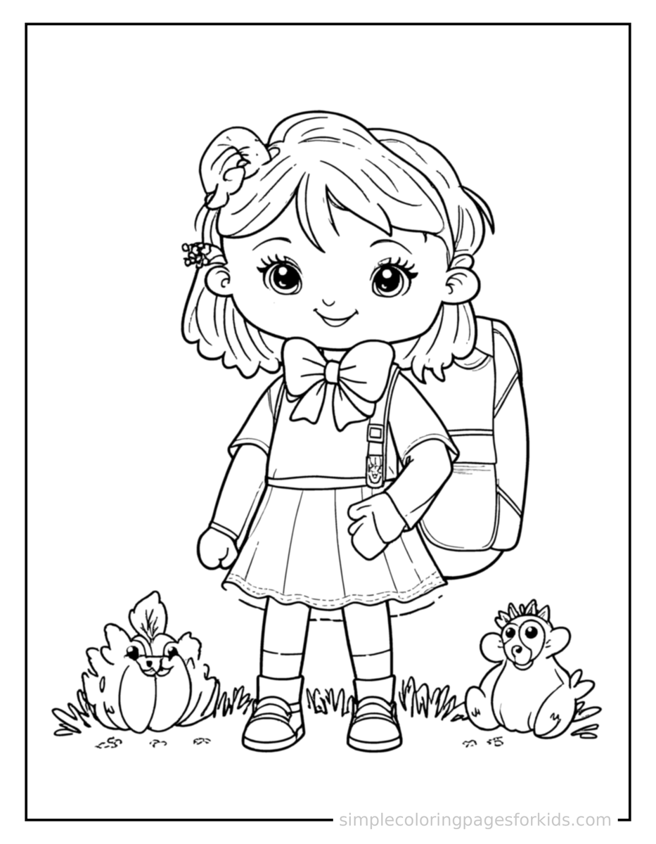 Coloring Scene 4 Back To School Scene In Autumn Coloring Page