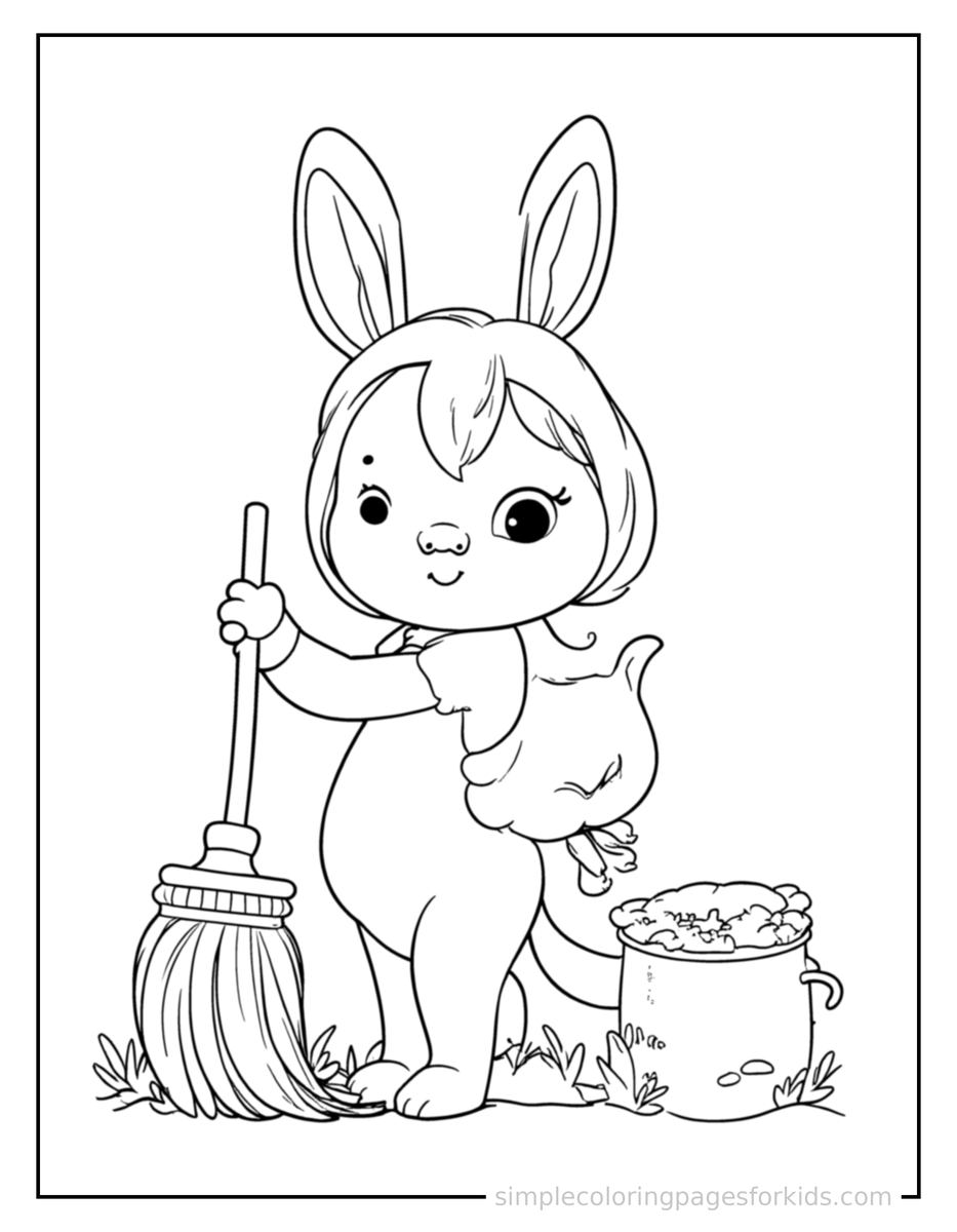 Spring Cleaning With A Broom Coloring Pages