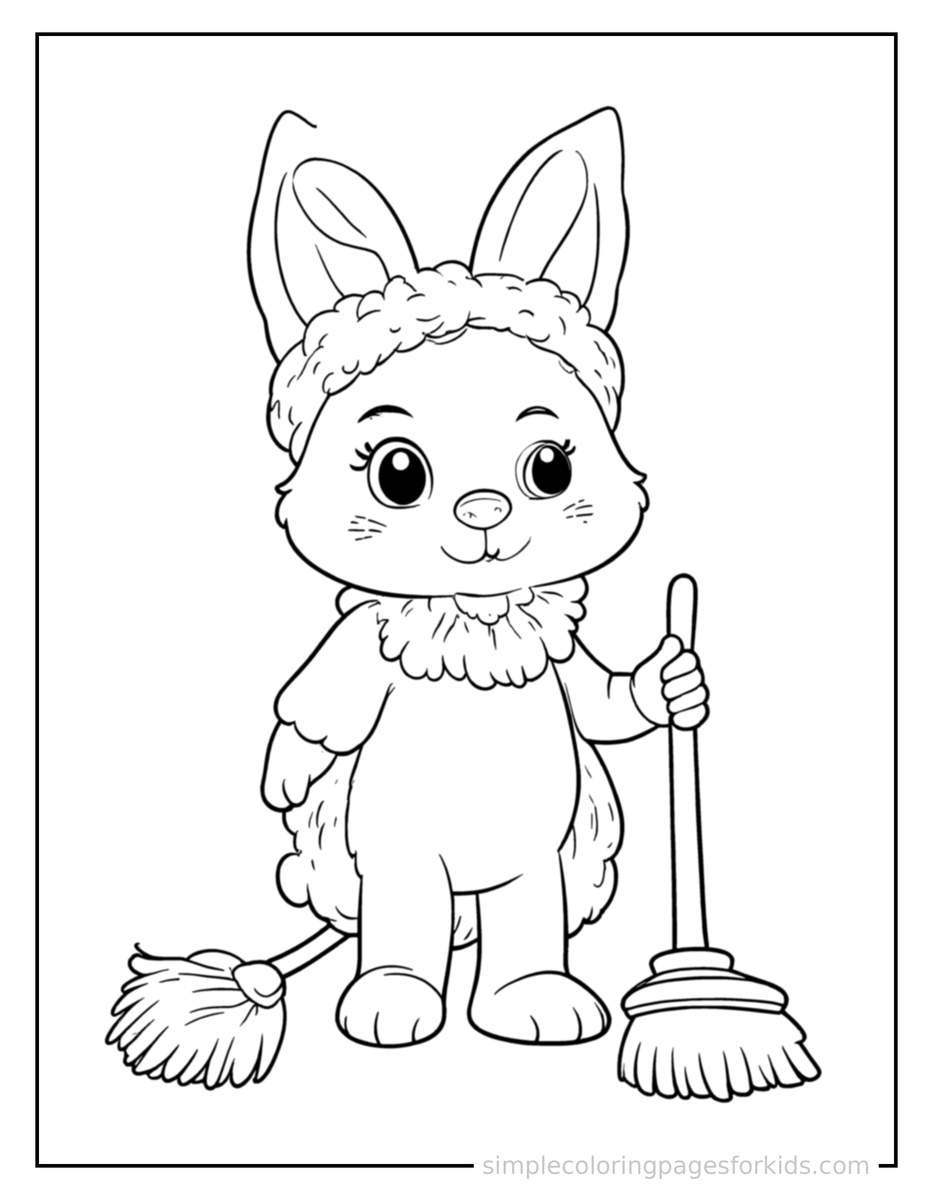 Cleaning Spring Cleaning With A Broom Coloring Page