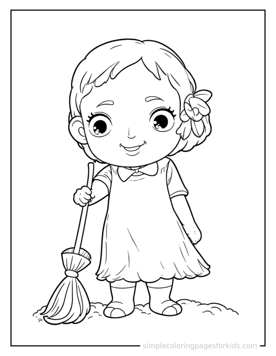 Cleaning (2) Spring Cleaning With A Broom Coloring Page