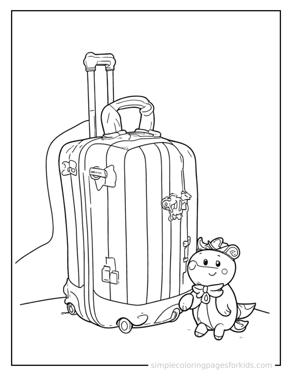 Coloring Scene 3 Summer Vacation Suitcase Coloring Page