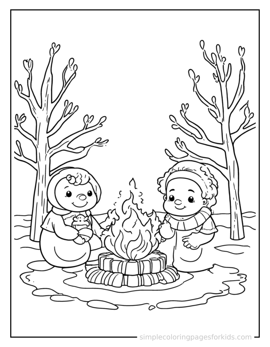 Cozy Winter Break Scene By The Fire Coloring Pages