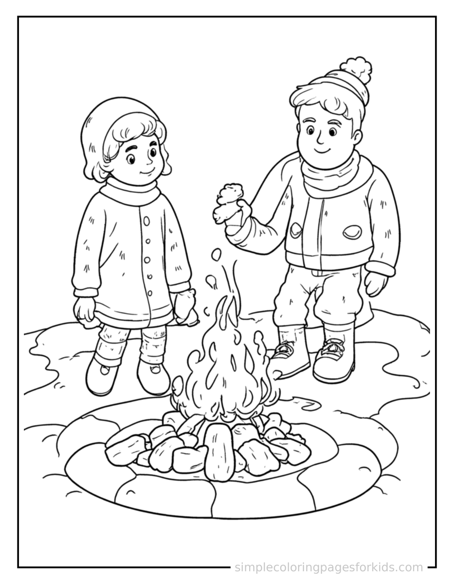 Coloring Scene 3 Cozy Winter Break Scene By The Fire Coloring Page