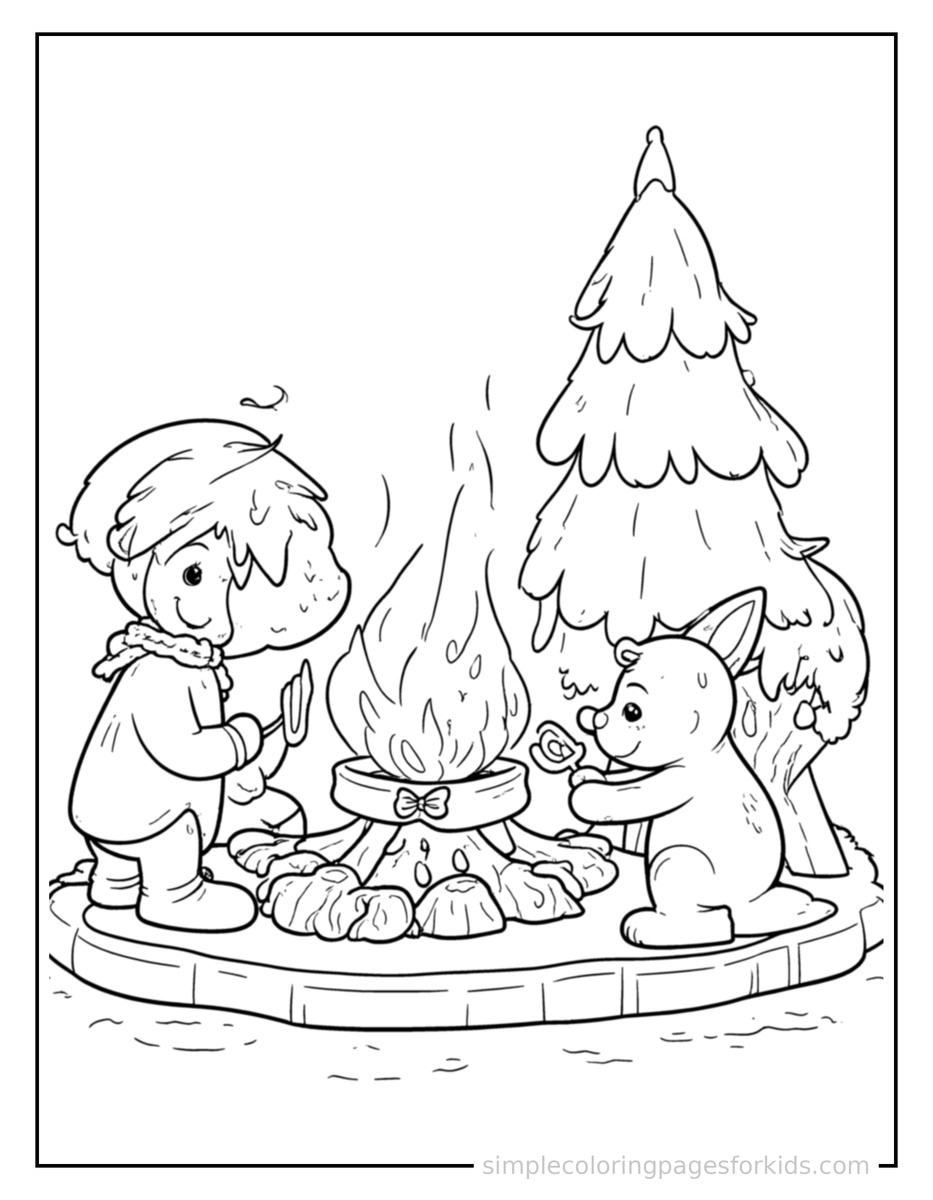 Coloring Scene 4 Cozy Winter Break Scene By The Fire Coloring Page