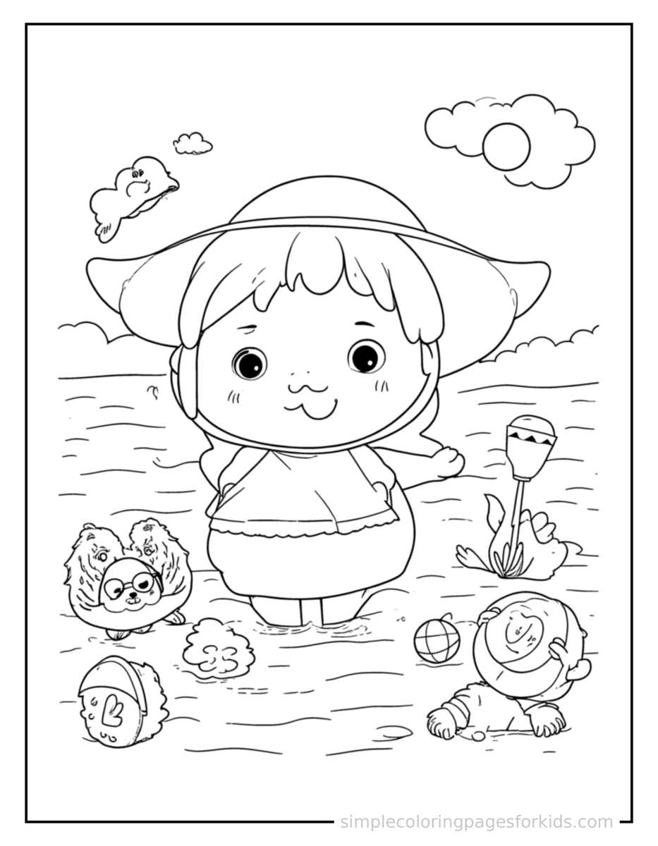 Summer Beach Day Scene Coloring Pages