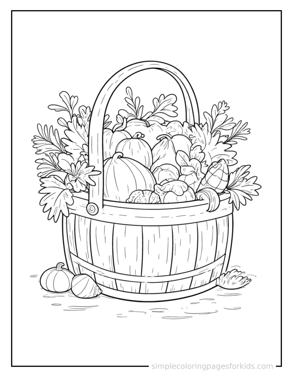 Sparkling Autumn Harvest Basket Coloring Page