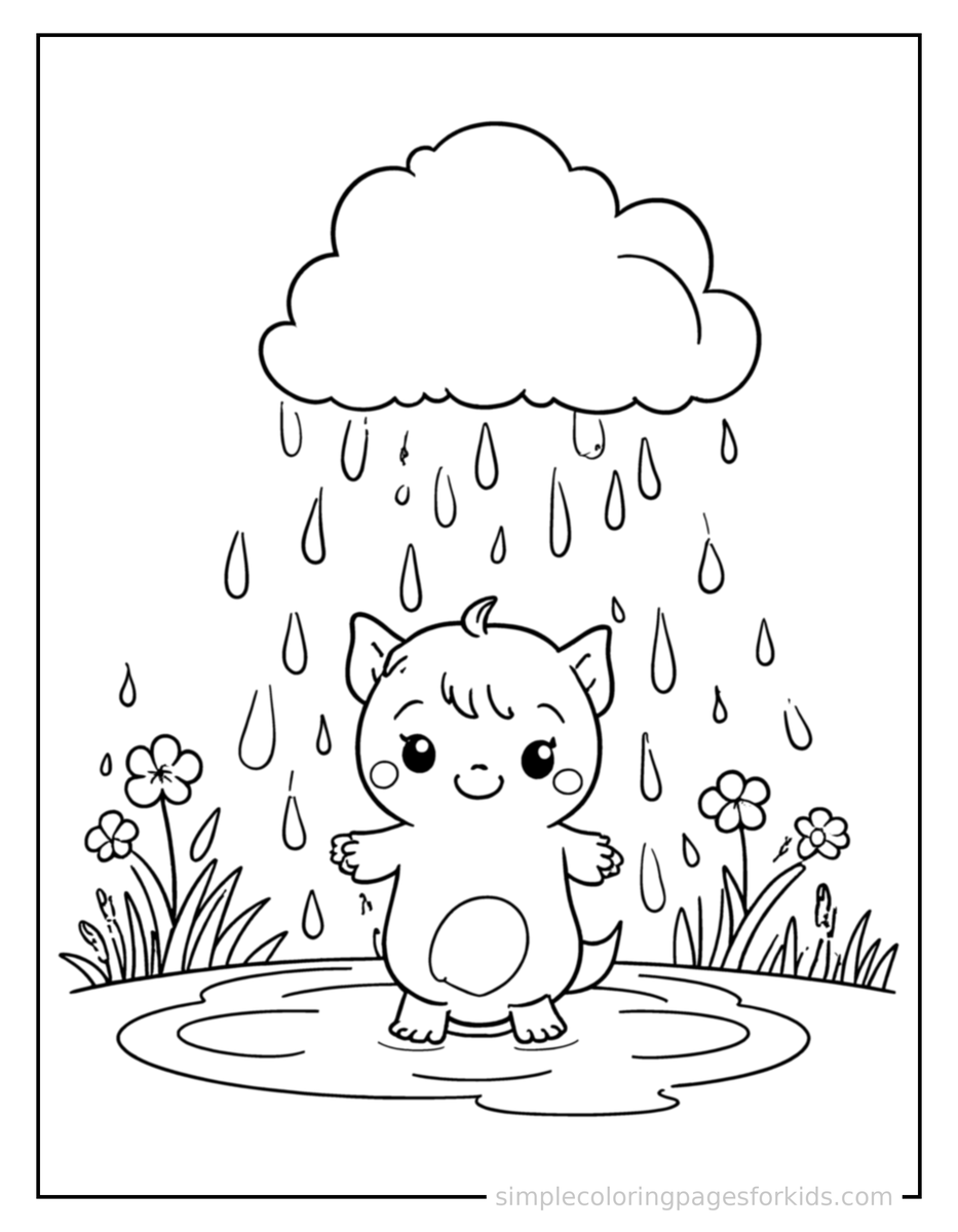 Spring Rain Shower Scene Coloring Pages