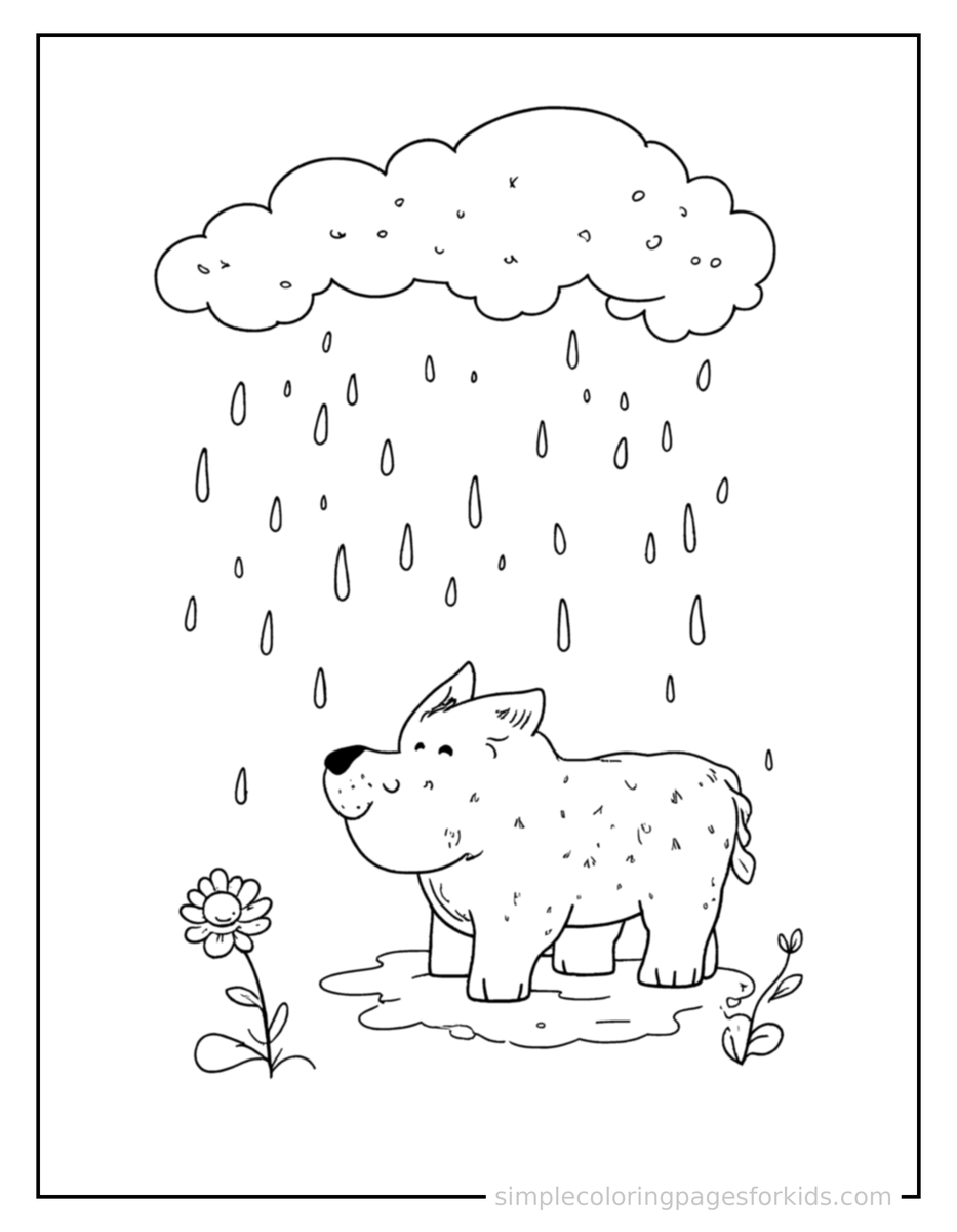 Sparkling Spring Rain Shower Scene Coloring Page