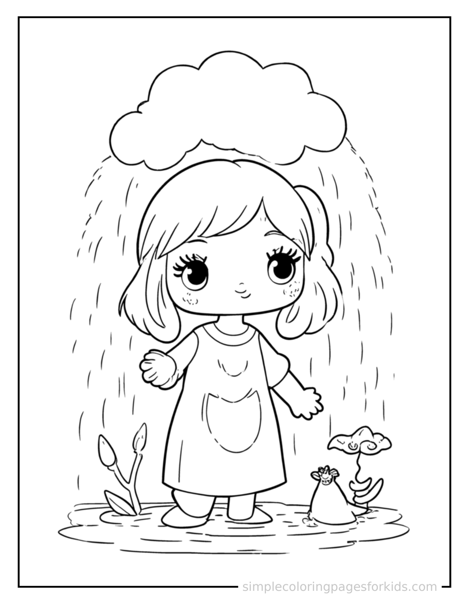 Coloring Scene 3 Spring Rain Shower Scene Coloring Page