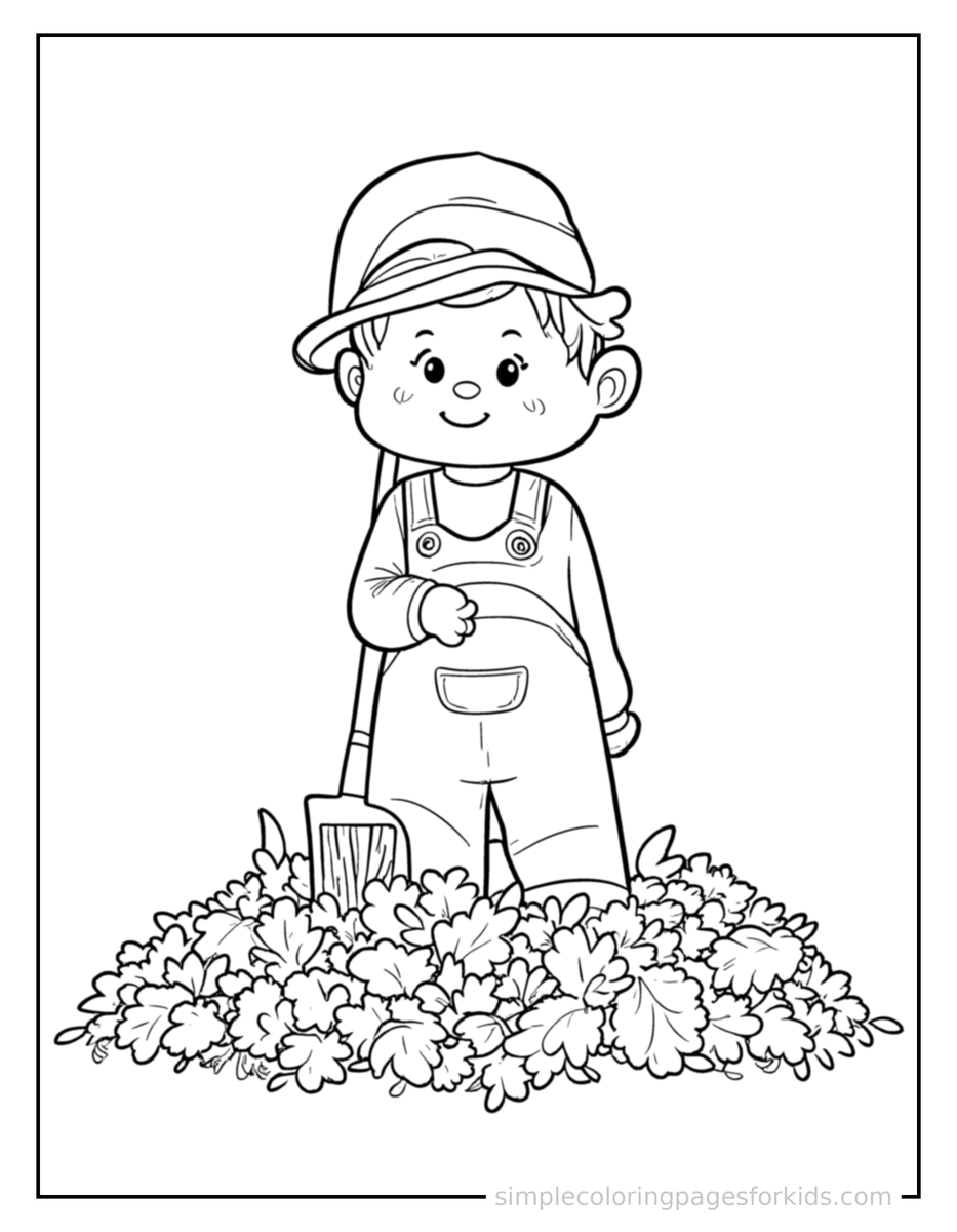 Autumn Leaf Raking Pile Coloring Pages
