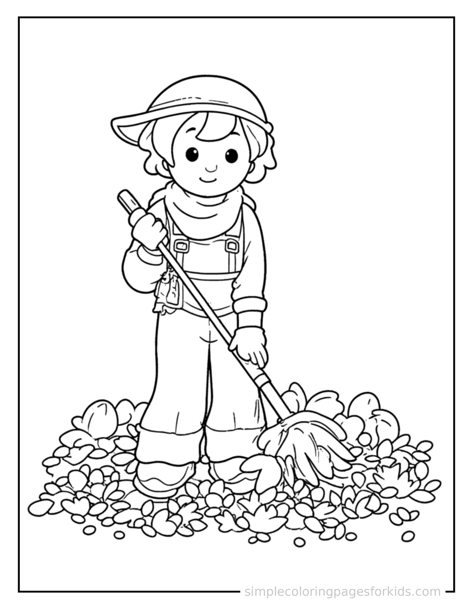 Sparkling Autumn Leaf Raking Pile Coloring Page