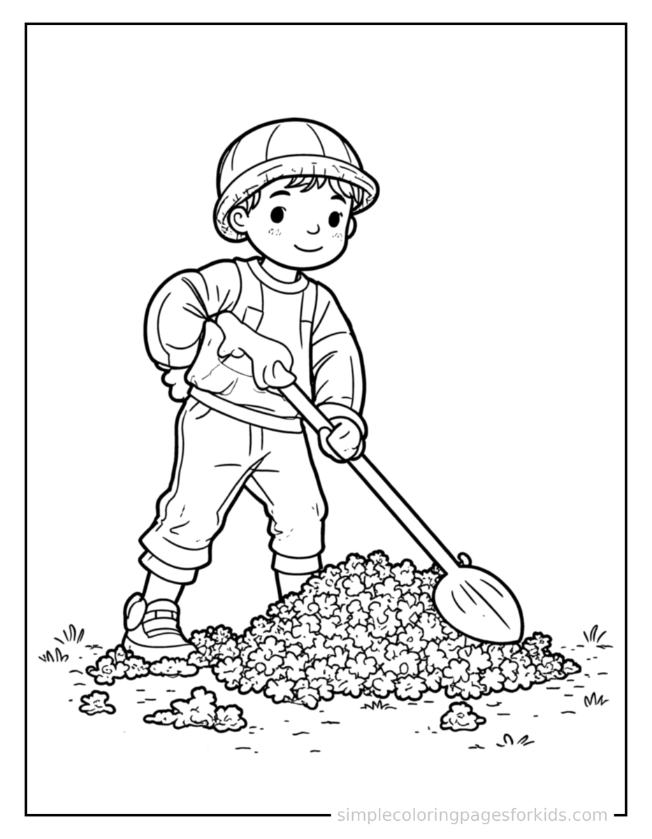 Raking Autumn Leaf Raking Pile Coloring Page