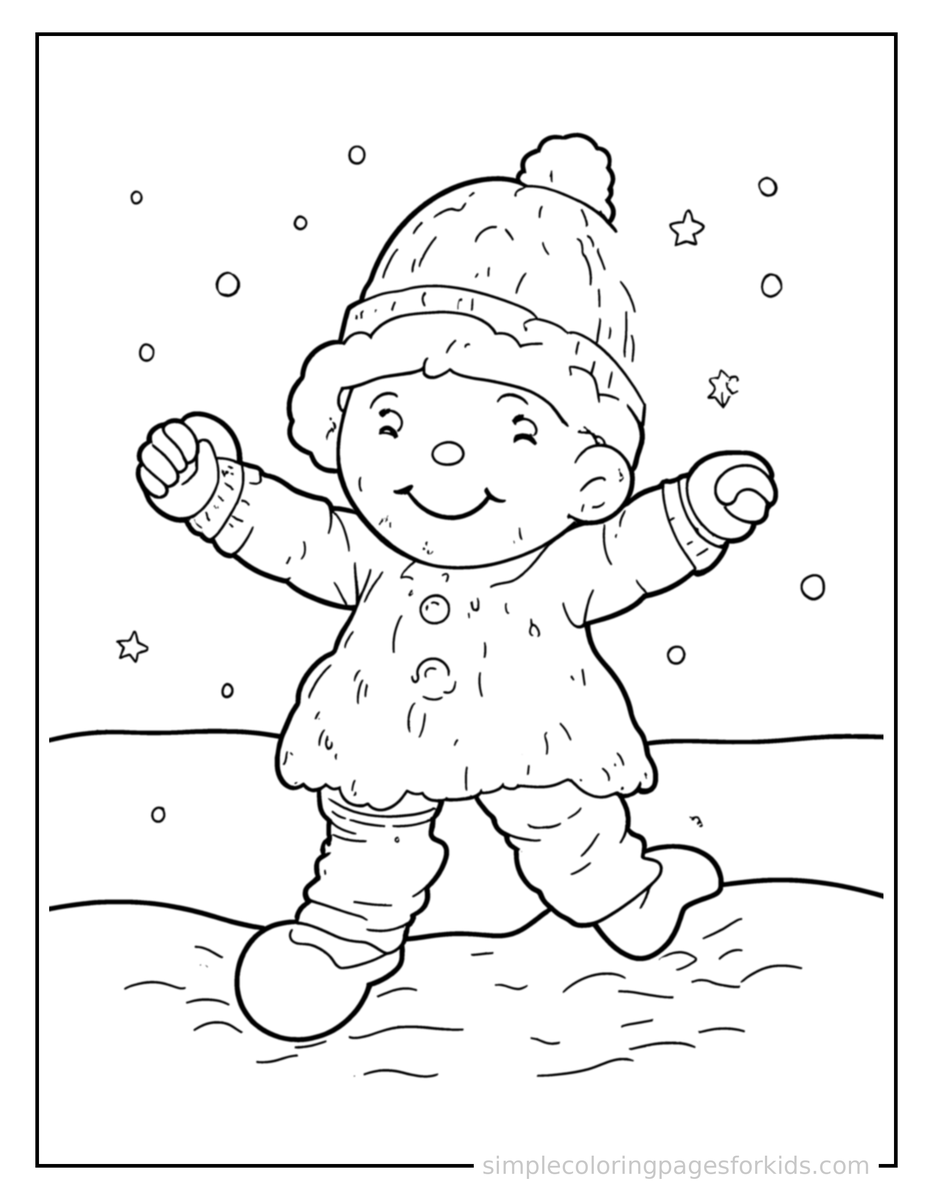 Winter Snowball Fight Scene Coloring Pages