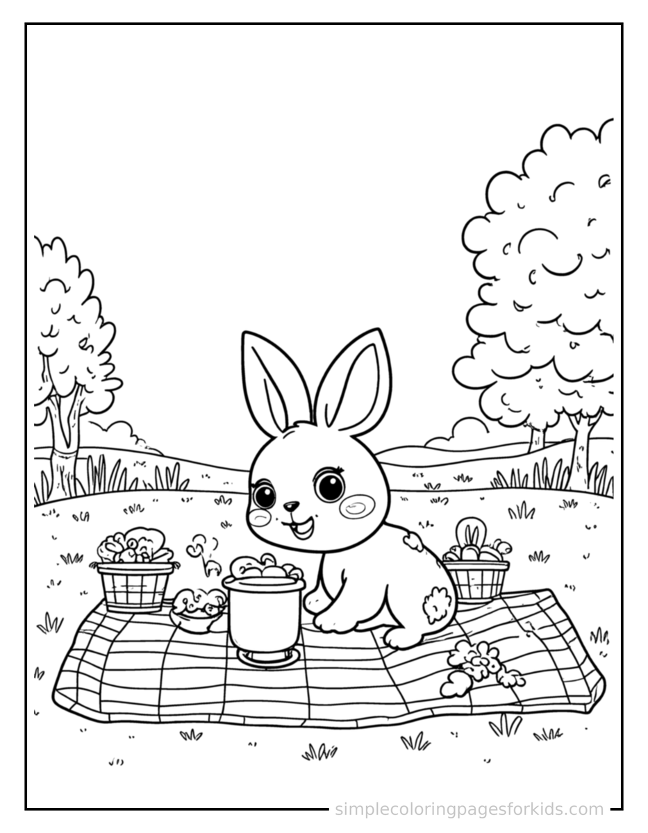 Coloring Scene 3 Spring Picnic Blanket Scene Coloring Page