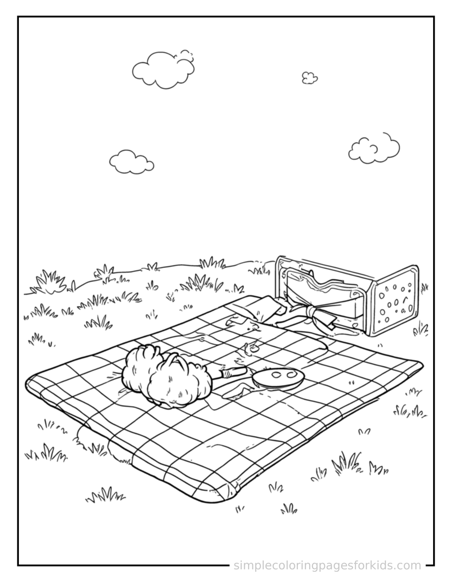 Coloring Scene 4 Spring Picnic Blanket Scene Coloring Page