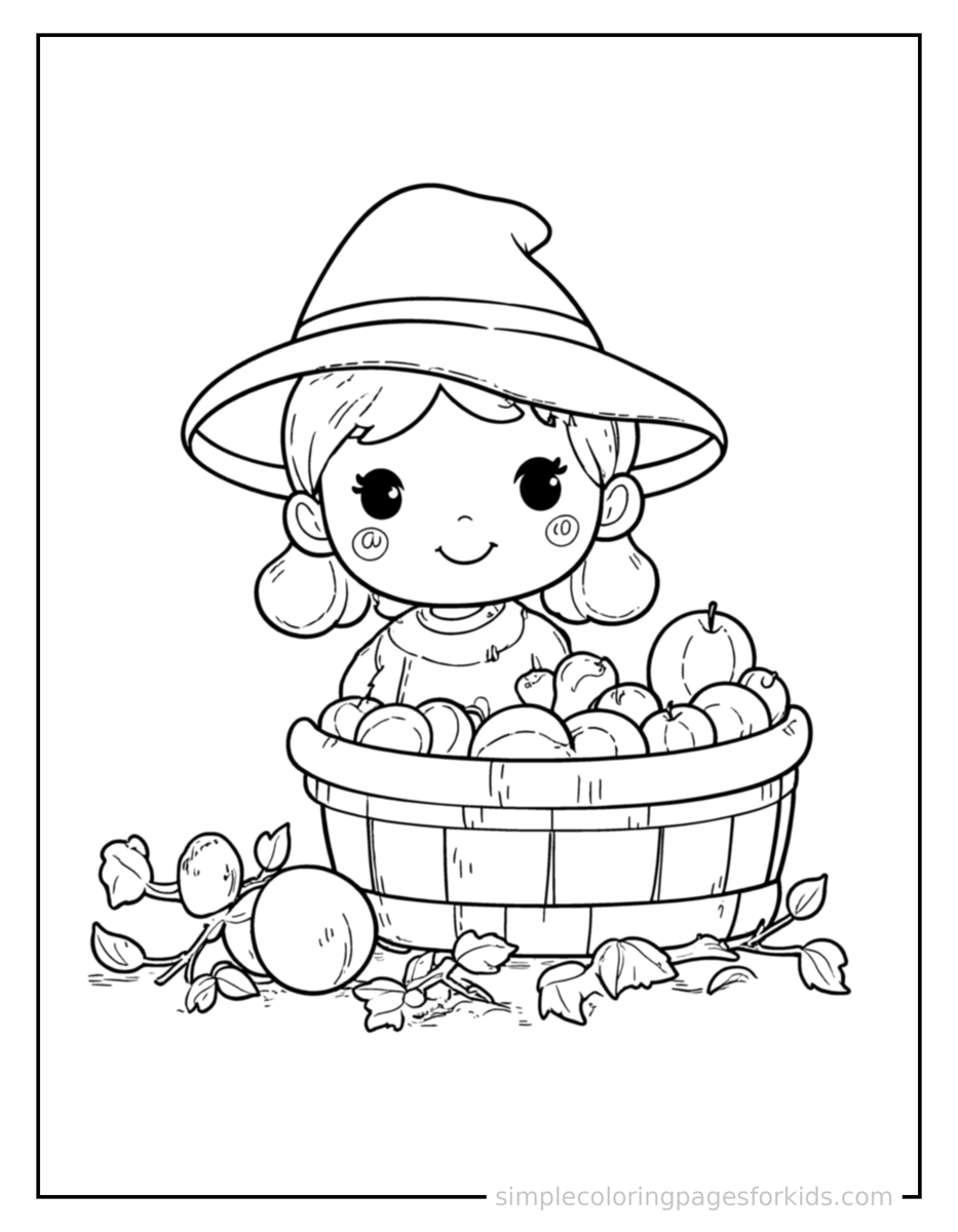 Autumn Apple Picking Basket Coloring Pages