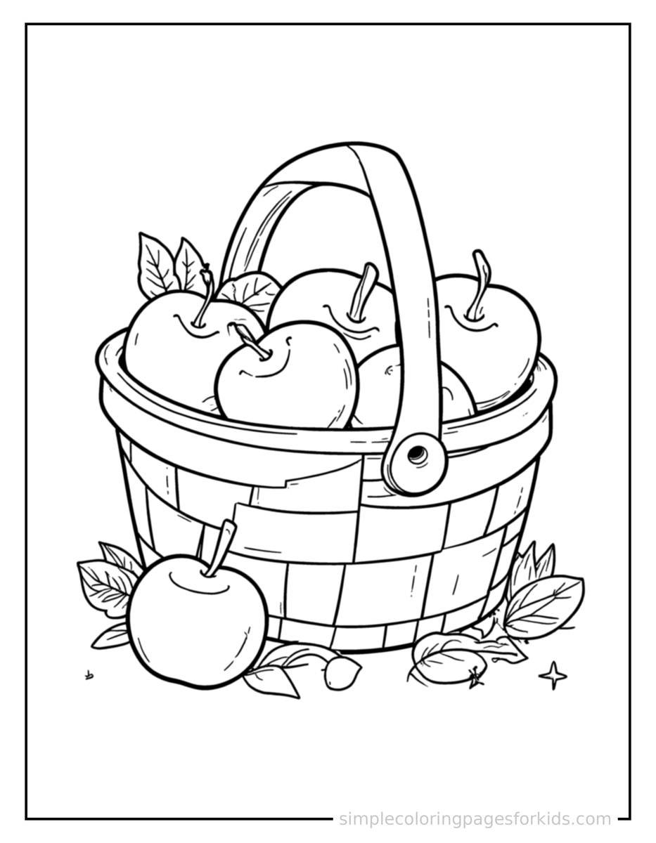 Sparkling Autumn Apple Picking Basket Coloring Page