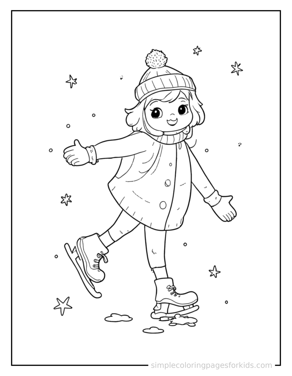 Sparkling Winter Ice Skating Scene Coloring Page