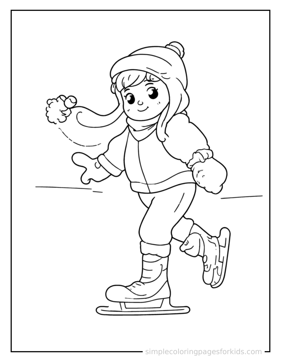 Skating Winter Ice Skating Scene Coloring Page